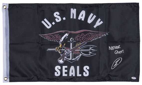 U.S Navy Seal Robert J. ONeill Signed & Inscribed  "Never Quit" Navy Seal Flag (PSA/DNA)